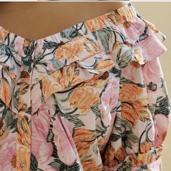 Cecilia Peterson Anthropology Ruffled off the Shoulder Romantic Boho Floral Top - Picture 4 of 11